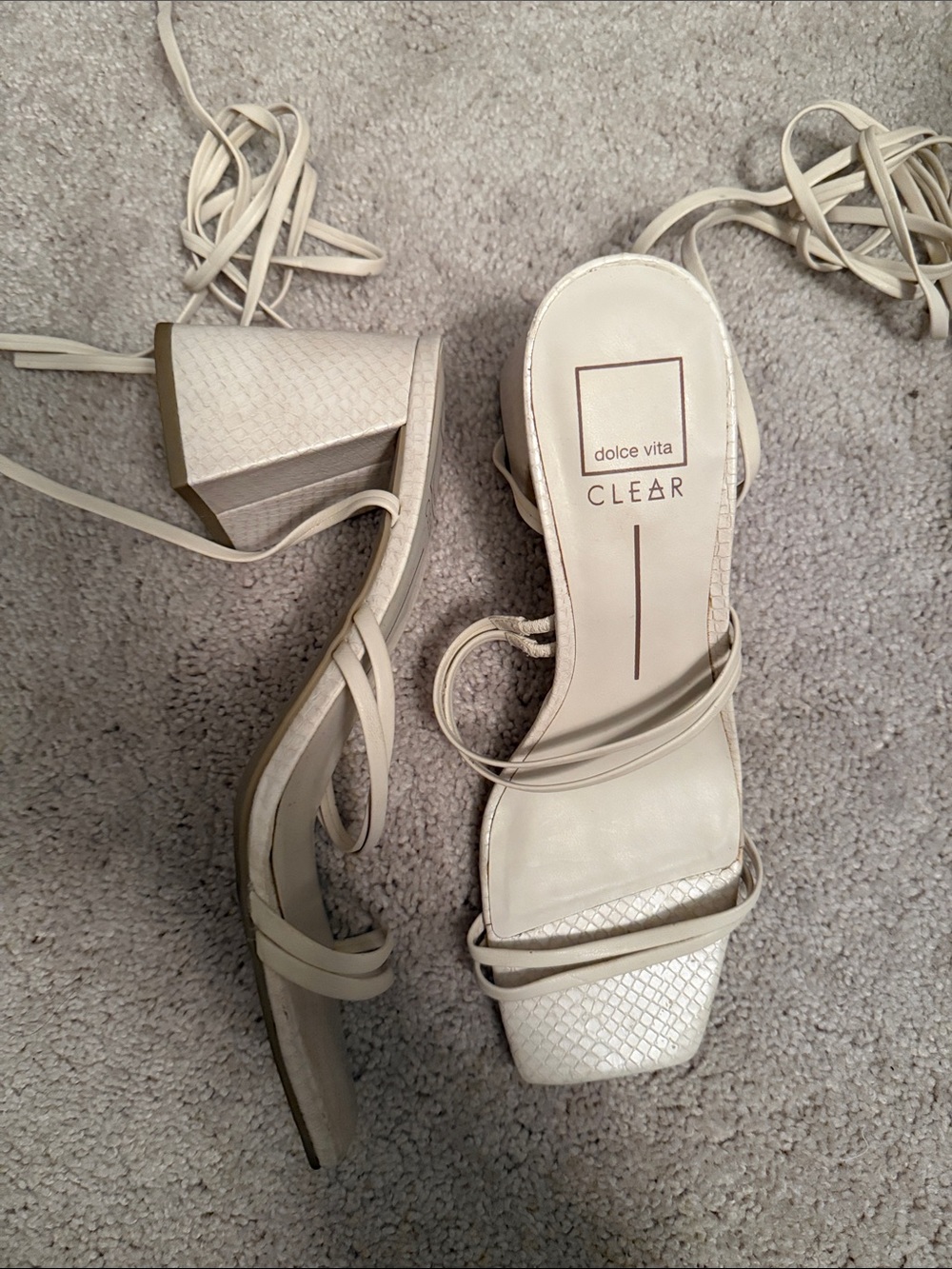 Dolce Vita Cream Strappy Block Heel Sandals with Wrap Ties